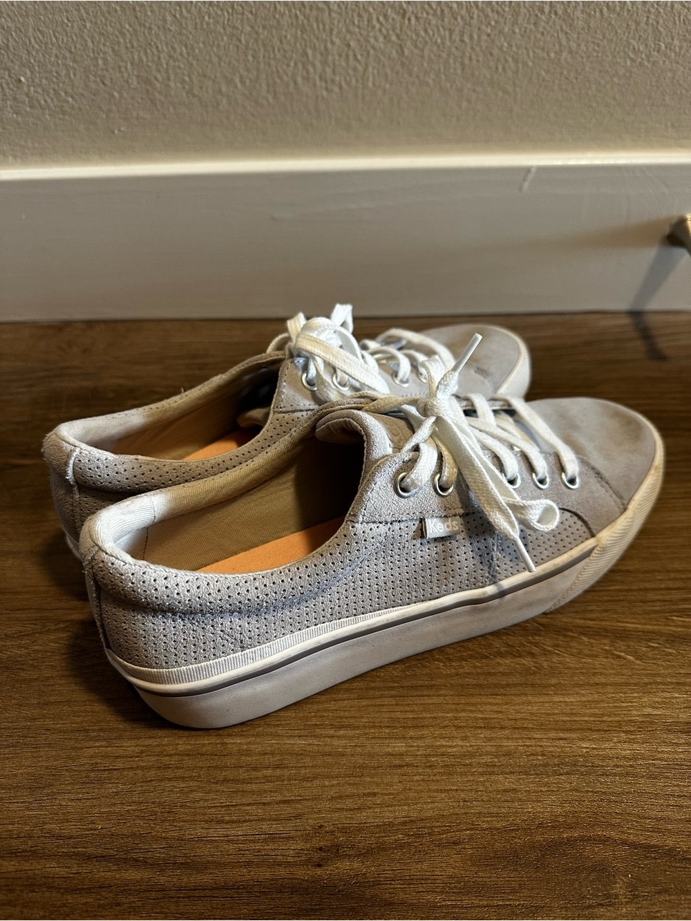 Keds Light Gray Perforated Suede Platform Sneakers